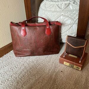Etro Vintage Paisley Coated Canvas Bag with Matching Wallet